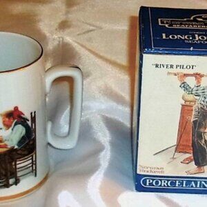 Pair 1985 Norman Rockwell / Long John Silver's Seafood Shoppes 24K Mugs - NOS